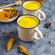 Traditional indian drink turmeric golden milk .