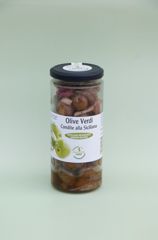 Garšvielotas Sicīlijas zaļās olīvas, 400g
